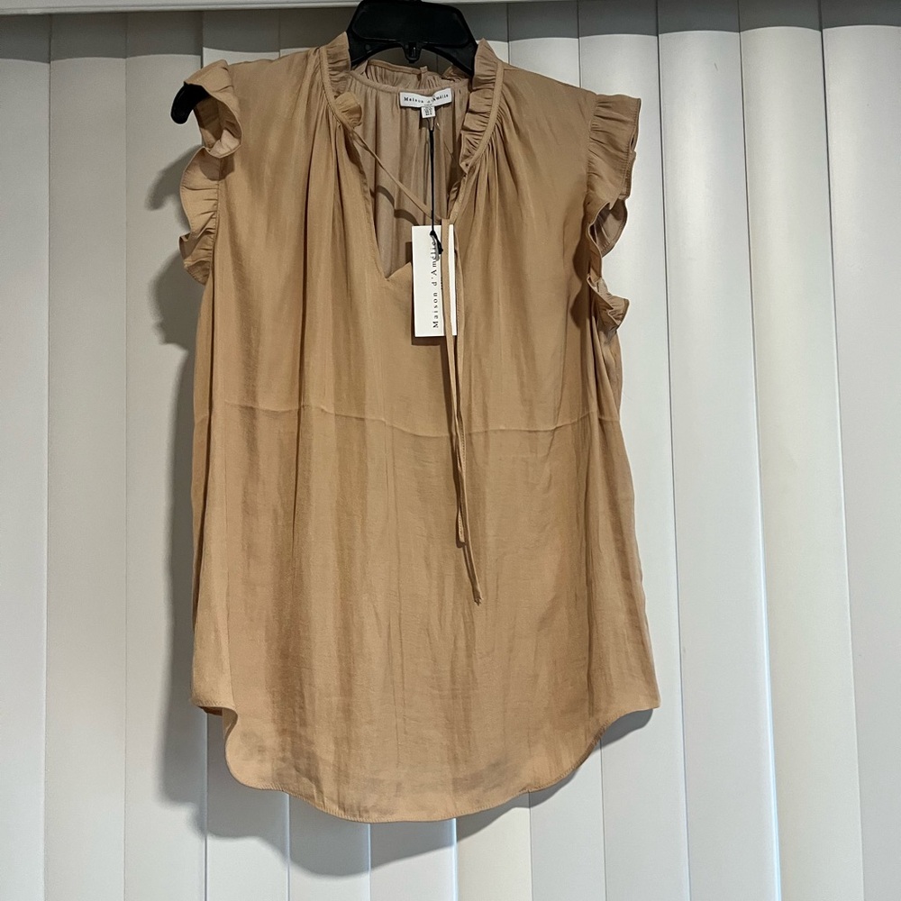 Elegant Tan Ruffled Blouse